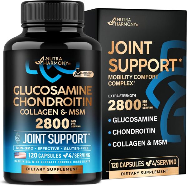 Glucosamine Chondroitin MSM Collagen | FSA HSA Eligible | Joint Support Supplement 2800 mg